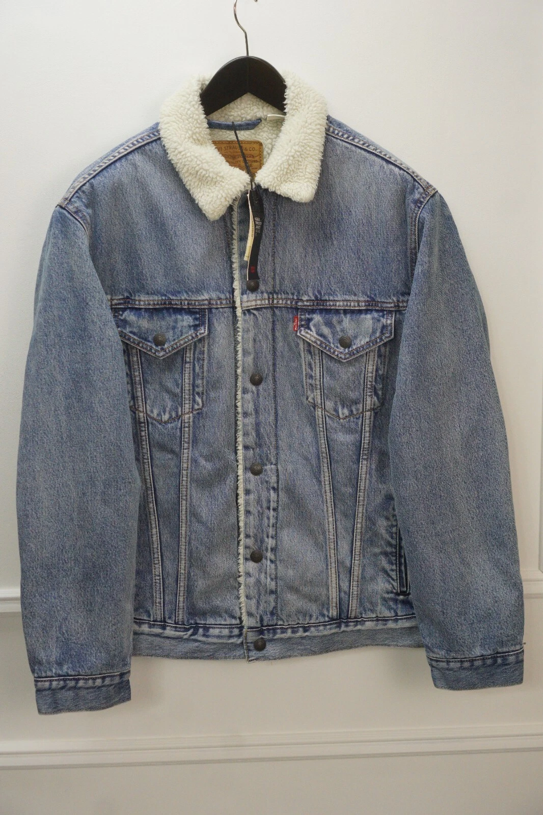 Men Levi Strauss & Co Denim Jacket Biker Cotton Trucker Sherpa Lined L VON168