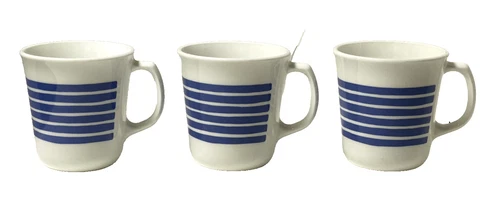 Vintage Corningware Coffee Tea Mug Cup Blue Stripes Barcode Set Of 3, #26, Retro