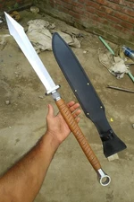 CUSTOM HANDMADE D2 TOOL STEEL HUNTING SURVIVAL VIKING SPEAR WITH LEATHER SHEATH