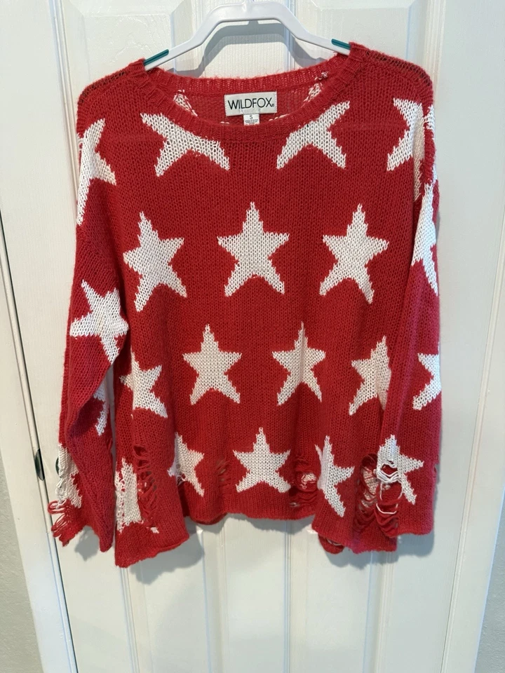 Wildfox Seeing Stars Lennon Oversized Sweater Size S Red/white - Image 4 of 4