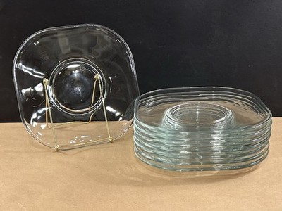 Set of 8 Joe Colombo Arno Clear Glass Square 8  Plates Italy Star 1960s Italora