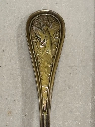 1870s John Wendt Bird Tiffany Audubon sterling silver 7” place spoon aesthetic