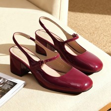 Women  s Mary Jane Slingback Dress Pumps Square Toe Chunky Heel Office Shoes