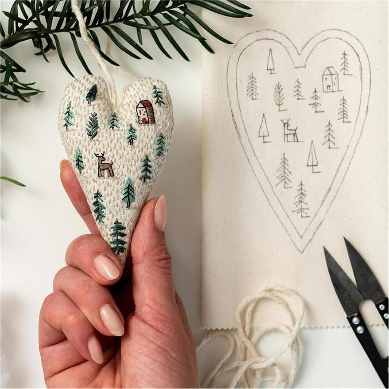 New Embroidery Christmas Ornament Kits, DIY Heart Shaped Hand Embroidered Chr...