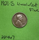 1921 S Lincoln Wheat Cent / Penny 1c Fine