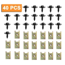 Engine Under Cover Splash Shield Bumper Body M6 Bolts U-nut Clips x40  For Chevy