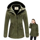 Womens Hooded Parka Jacket Cotton Zipped Pockets Ladies Outerwear Size M L