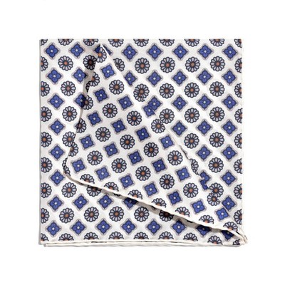 Men's 100% Silk White Blue Micro Floral Pocket Square Hand Rolled Wedding 11.8''