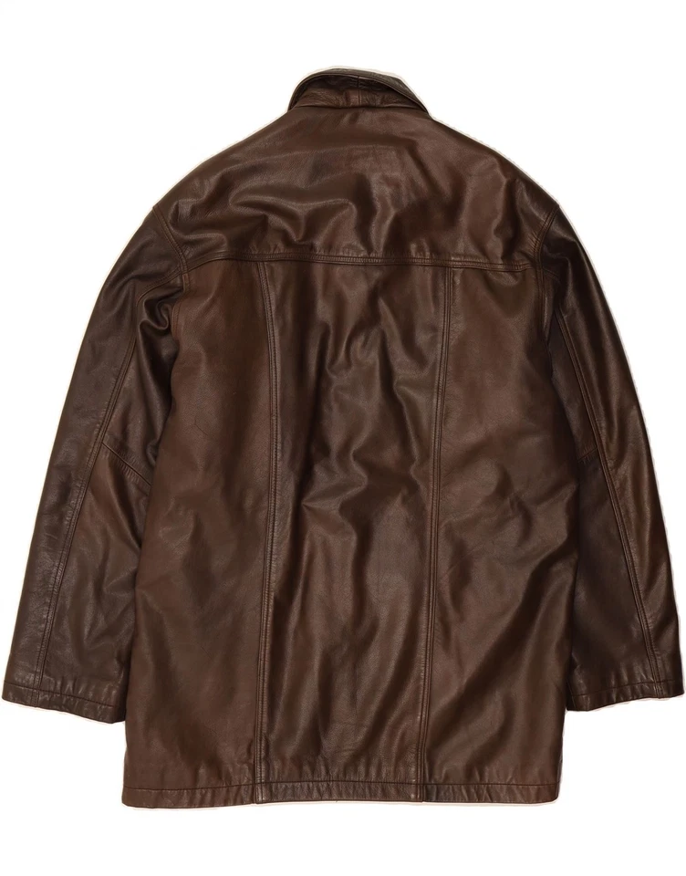 DEBENHAMS Mens 5 Button Leather Blazer Jacket UK 38 Medium Brown Leather CX09 - Image 2 of 3