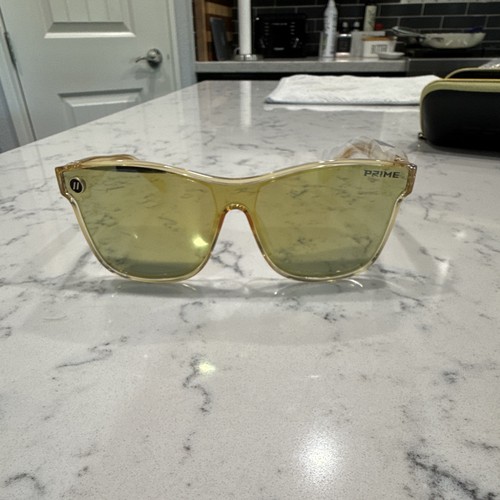 Blenders PRIME Square Sunglasses Clear Plastic Frame Gold Tinted Lens, Lite