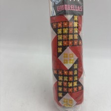 Vtg 70s Floral Umbrella Single Action Floral Red Pinwheel Yellow Orange Mod MCM