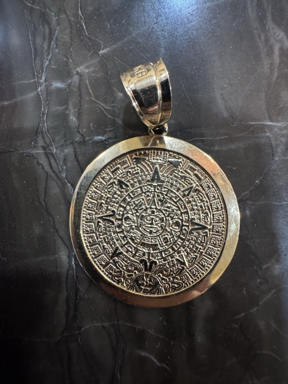 Aztec Calendar, Diamond Cut, Solid Gold Pendant - image 1