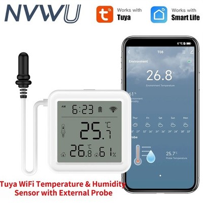 Tuya WiFi temp and humidity sensor w/ probe for plants & aquariums.