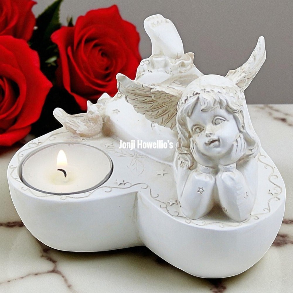 Angel Candle Holder Memorial Ornament Figurine Tea Light Home Graveside Decor