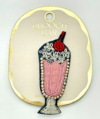 Anthropologie Beaded Brooch Strawberry Milkshake Pink Pin NWT
