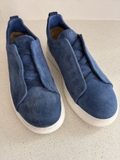 Zegna Triple Stitch Suede Slip-On Sneaker Blue Size 7