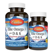 Carlson - Elite Omega-3 Plus D  K, 700 mg Omega-3s  D3  K2, Function, Bone He