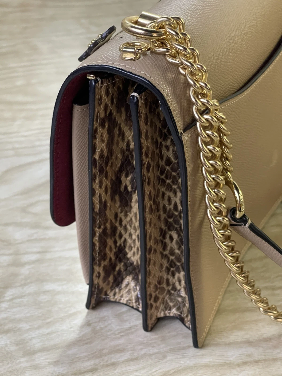 Coach RARA borsa a tracolla limitata trasparente floreale pelle catena tortora rettile