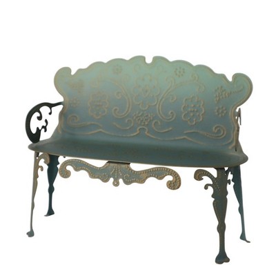 Vintage Metal Doll House Furniture Garden Bench Victorian Green Patina