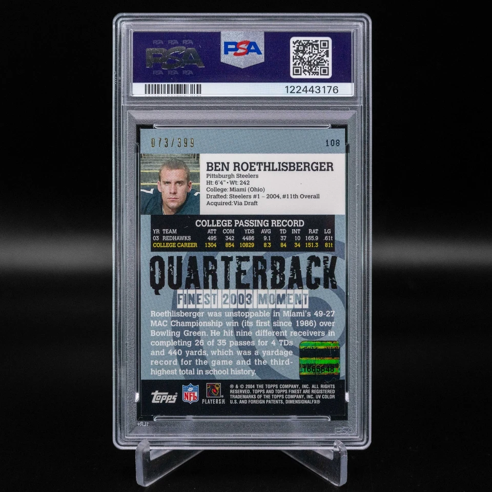 2004 Topps Finest Ben Roethlisberger RC Auto /399 PSA 9 Steelers #108 - Image 2 of 2