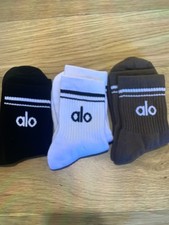 3 Pairs ALO Yoga UNISEX HALF-CREW THROWBACK SOCKS white black espresso
