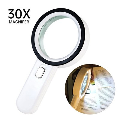 30X Jumbo Handheld Magnifying Glass w/ 12 Bright LED Light Illuminated Magnifier