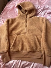 All in Motion Women's Beige Fleece Pullover Hoodie S 1/4 Zip Kangaroo Pocket