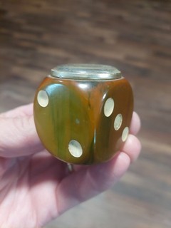 Vintage Bakelite Dice Desk Thermometer Butterscotch With Green Swirl