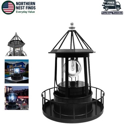 Solar Lighthouse Rotating Outdoor Beacon Light 8.3 Inch Waterproof Landscape Lig