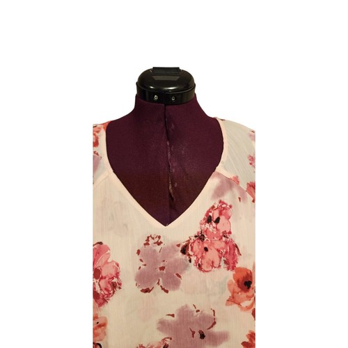 Juicy Couture Shirt Womans Sz XL Pink Floral V-neck Cold Shoulder Chiffon - Picture 2 of 9
