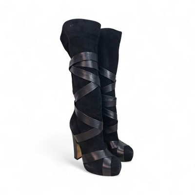Roberto Cavalli Black SuedePlatform Knee-High Boots IT 38