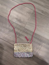 J. Crew Crewcuts Glitter Crossbody Purse Bag Zip Top Girls Gold Purple