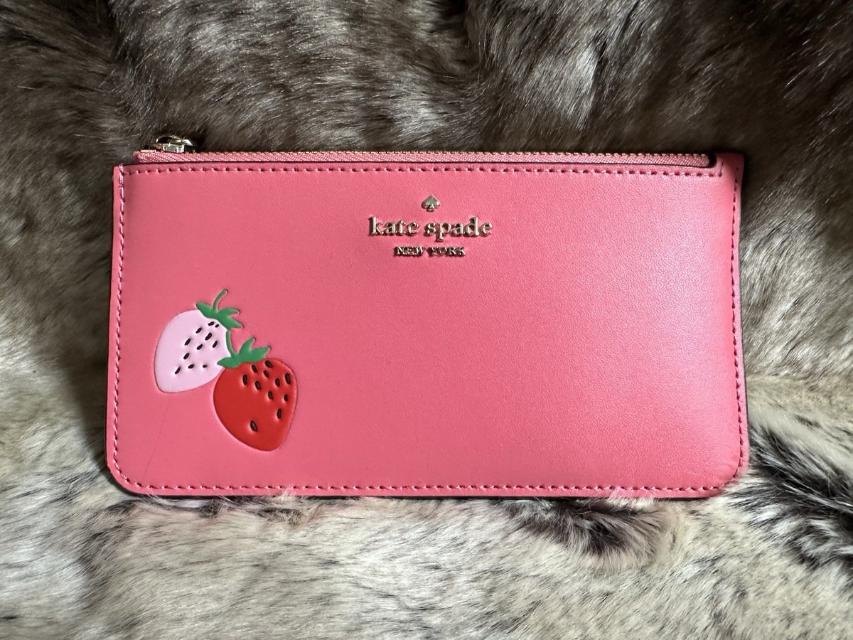 NWT kate spade new york strawberry slim Card Holder wallet In Pink