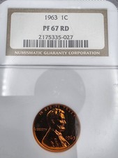 1963 Lincoln Cent Pf67 Rd Ngc Slabbed Proof Penny Bright Red High-grade Coin 1963 Lincoln Cent Pf67 Rd Ngc Slabbed Proof Penny Bright Red High-grade Coin