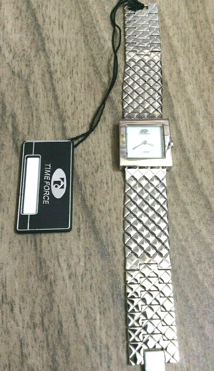 TIME FORCE Women's Watch Square White Dial Silver Unique Bracelet Waterproof New