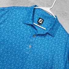 FootJoy Polo Shirt Men Extra Large Blue Floral Ballamor Golf Short Sleeve Jersey