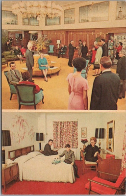 Vintage 1960s New York City Postcard ABBEY VICTORIA HOTEL Room Lobby  Views