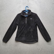 The North Face Women Sweatshirt S Black Logo Embroidery Fleece Zipper Long