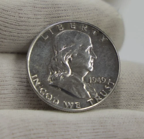 1949 US Franklin Half 50c AU+ Details with Pinback