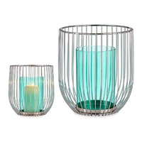 Windlicht Kerzenschale Silberfarben Blau KäFig Metall Glas 15X17X15 Cm Deko