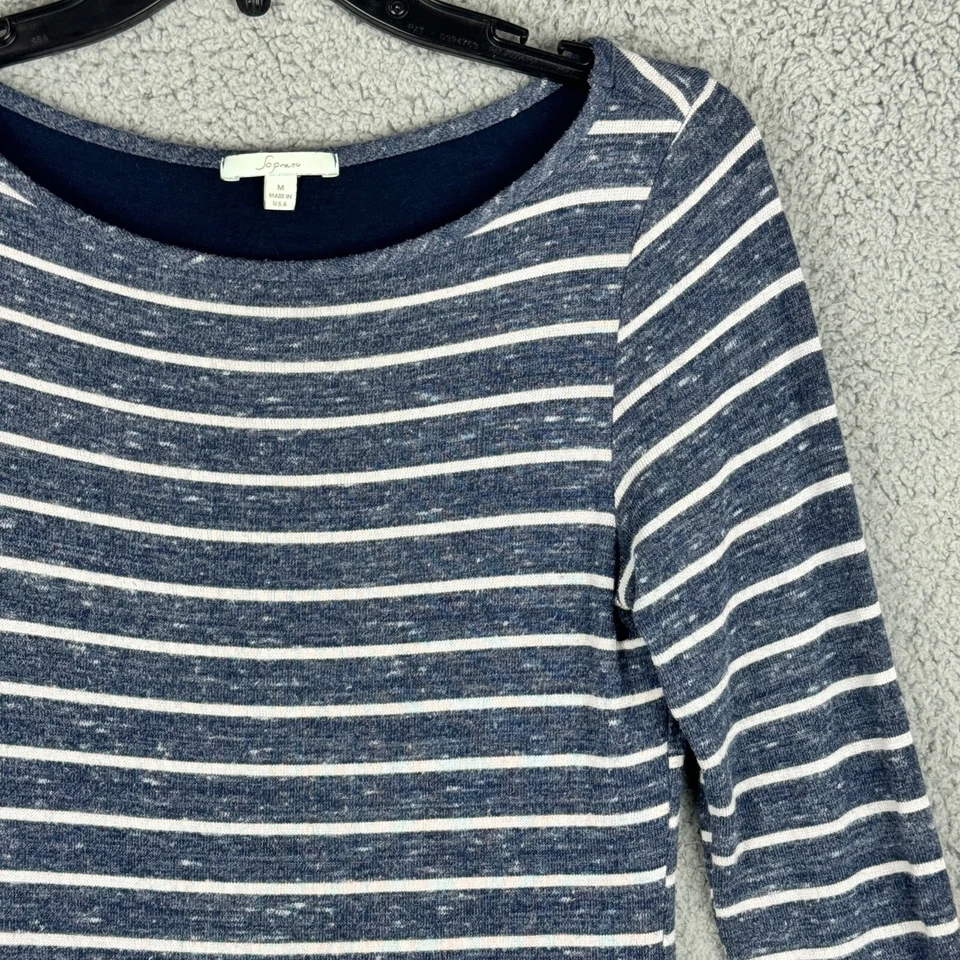 Vestido Suéter Soprano Mujer Medio Azul Rayas Coderas Ajustado Informal Foto 4 de 4