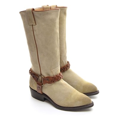 Ladies Frye Billy Braided 76005 Western Harness Tall Boots 7 B Beige Suede Shoes
