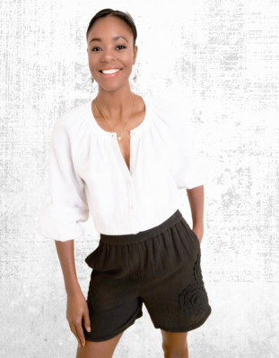 Ex WYSE Damen bestickte Annalee Double Gaze Shorts in Schwarz UVP 115 £