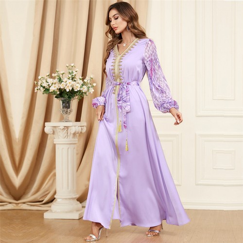 Muslim Floral Kaftan Islamic Women Maxi Dress Ramadan Dubai Caftan Moroccan Gown - Picture 60 of 216