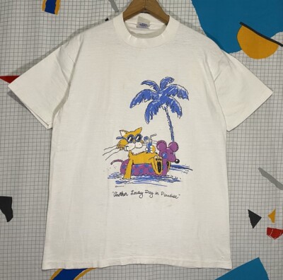 Vintage 80s Funny Cat Tshirt Another Lousy Day In Paradise Humor Cats Indie