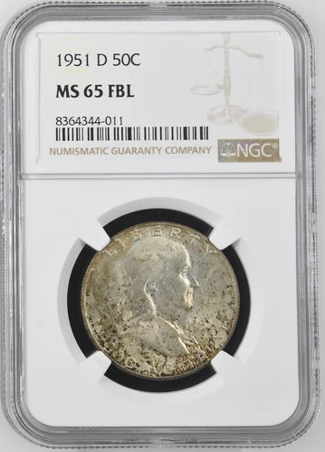 1951-D  FRANKLIN US Half Dollar,   MS65 by NGC,   FBL,   a SUPERB coin!!!!