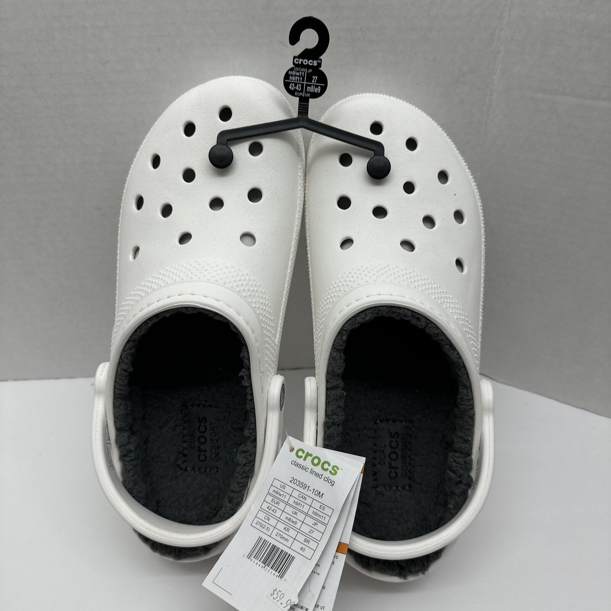 Crocs Classic Lined Clogs White w/ Gray 203591-10M Mens Size