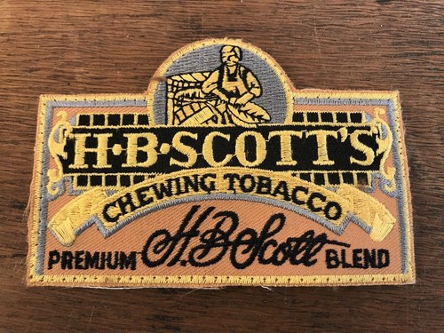 H B Scotts Chewing Tobacco Premium Blend Embroidered Sew on Patch 2" X 4"