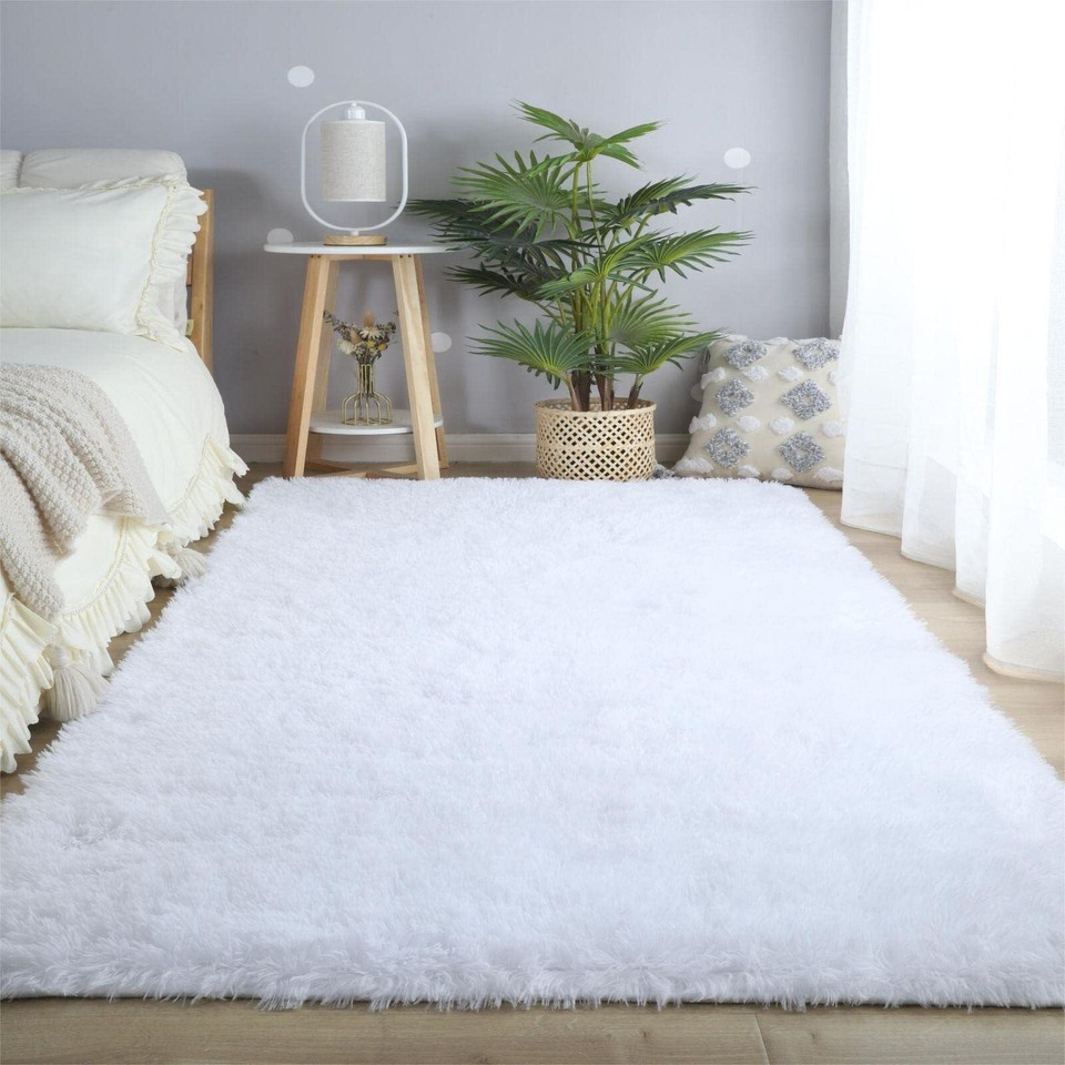 White Rug 8x10 for Living Room Large Soft Shag Fluffy Area Rugs for