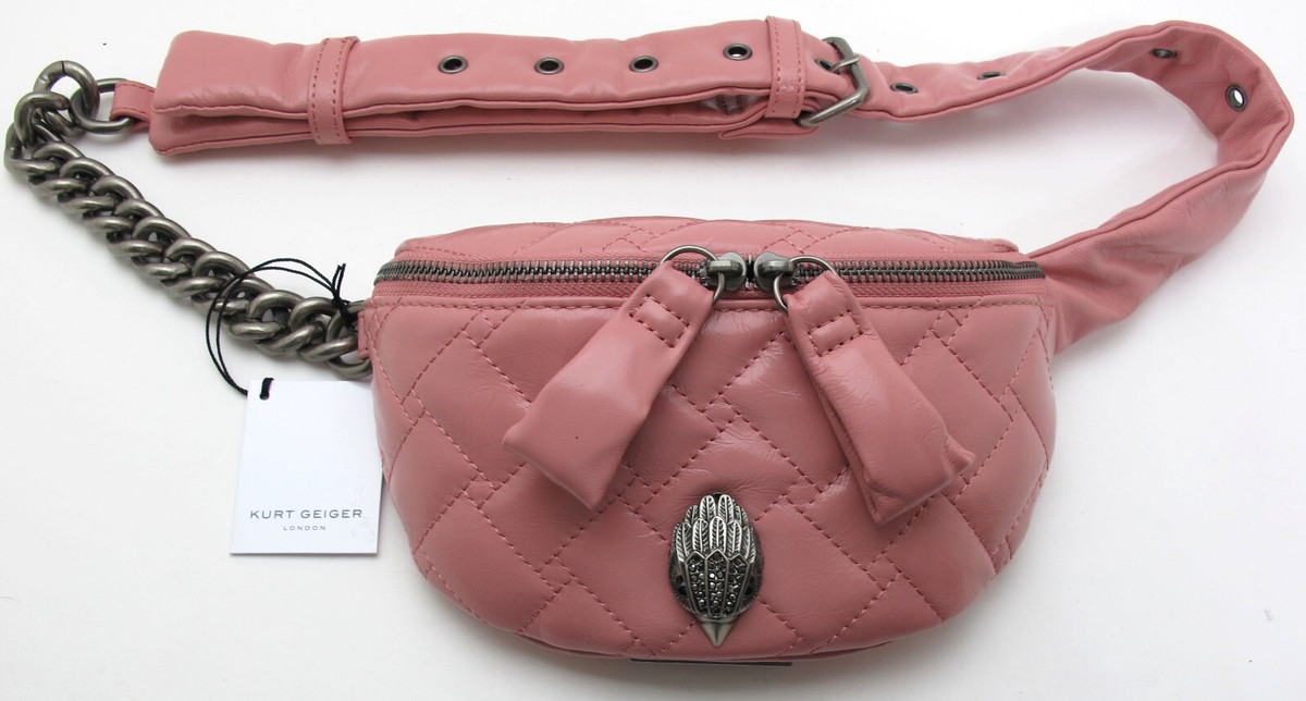 Kurt Geiger London Kensington Quilted Leather Belt Eagle Head Buckle Pink S/M KENSINGTON 30 BELT Bright Pink Leather Belt by KURT GEIGER  main image 2